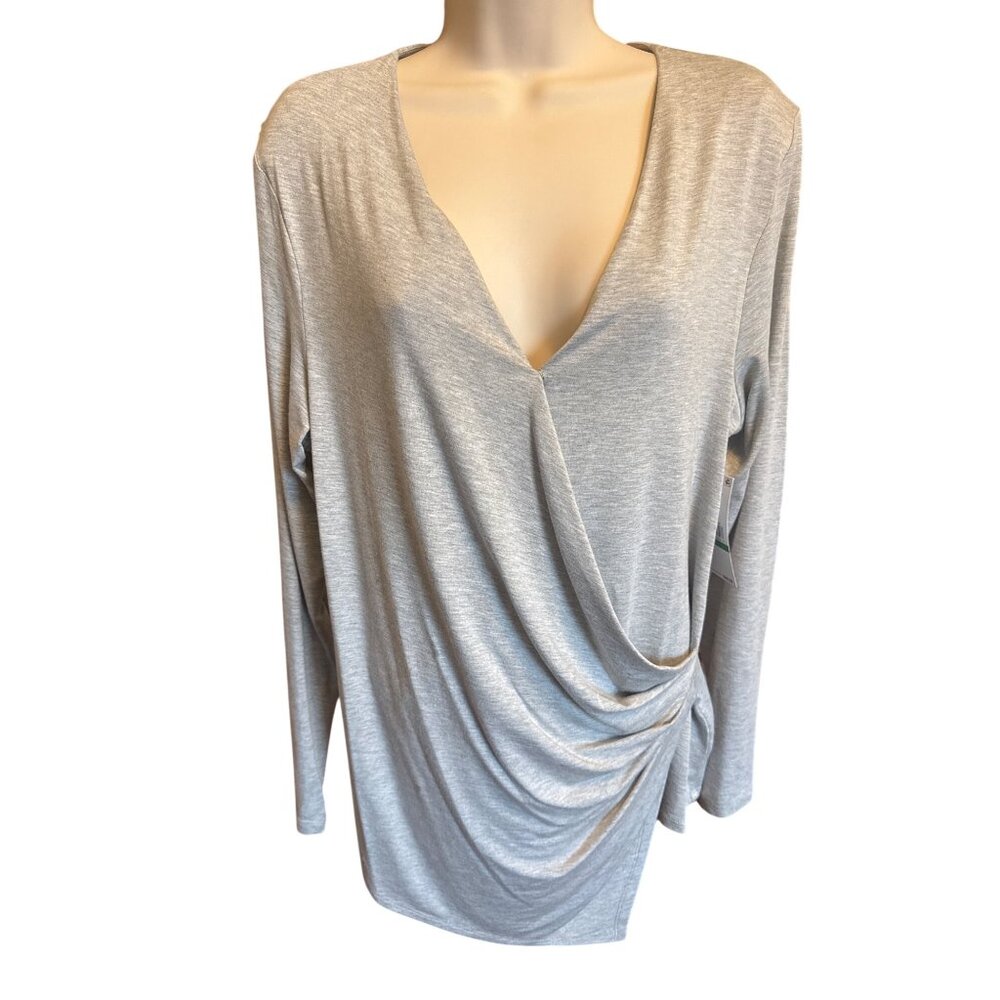 Karen Kane Sky Country Long Sleeve Wrap Top L Modal & Spandex Made In USA NWT